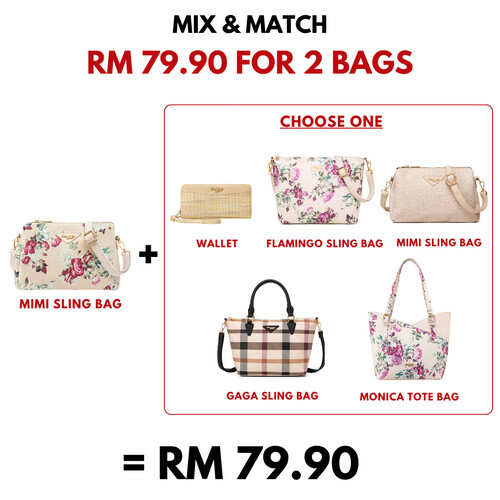 MIMI SLING BAG - FLORAL BL, BEIGE